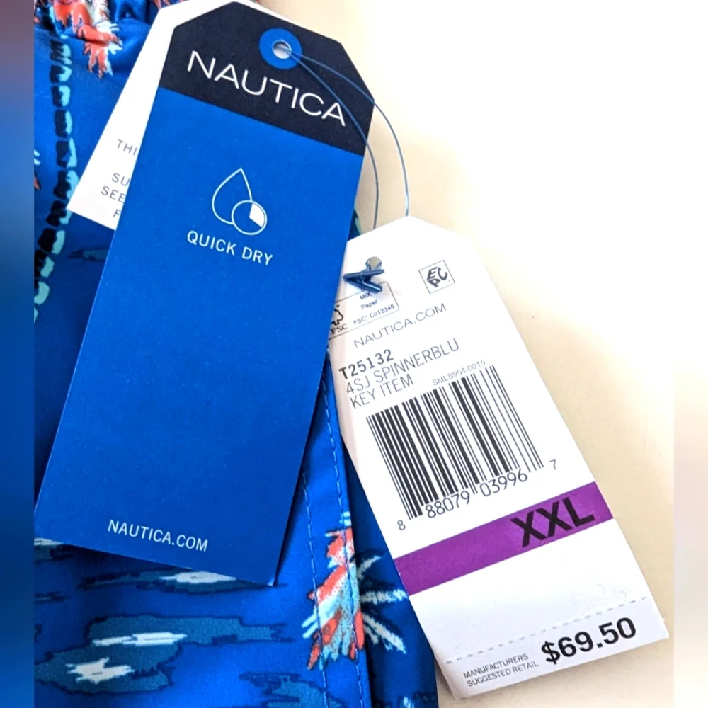 NAUTICA Men’s Performance Palm Tree Elastic Swim Trunk Shorts XXL NWT